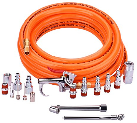 WYNNsky 3/8 X 25ft PVC Air Compressor Hose Kit With 17 Piece Air Tool and Air Compressor Accessories Kit
