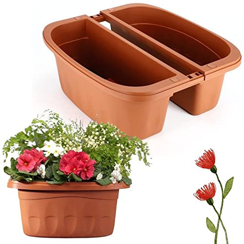 Geländerkasten Beidseitg Balkonkasten Geländer Blumen Kasten Topf Blumenkübel Terracotta 50 cm