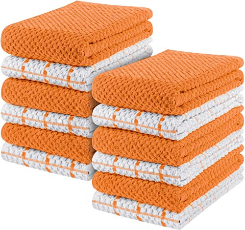 Utopia Towels - 12er Pack Geschirrtücher Küchentücher, 38 x 64 cm Baumwolle Geschirrtüch – Maschinenwaschbar (Orange und Weiß)