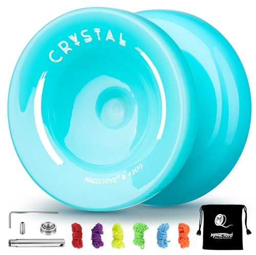 YOSTAR K2 Crystal Sensible Yoyo para Niños, Proposito Doble Yo-yo para Principiantes, Cojinete KK de Repuesto para intermedio, con 5 Cuerdas,Bolsa,removedor de rodamientos (Cielo Azul)