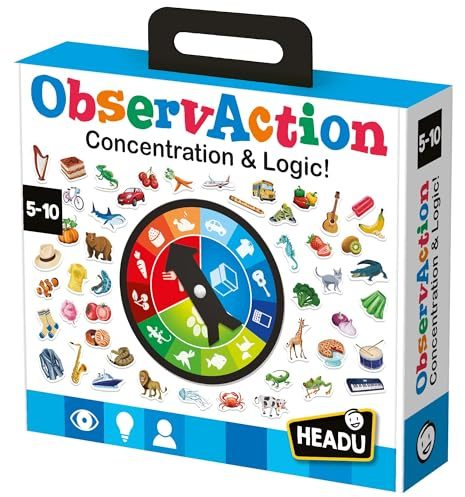 HEADU - Observaction - Concentration Et Logique ! | Jeu De Société 4 5 6 7 8 9 10 Ans, Jeu de Plateau pour Enfants, Idée Cadeau Enfants Fille Garçon, Jeu Amusant et Èducatif, Made in Italy