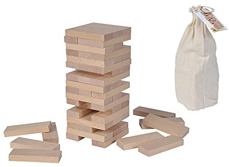 Eichhorn - Wackelturm aus Buchenholz, im Stoffbeutel, Made in Germany, Geschicklichkeitsspiel für die ganze Familie, Balance Tower, Wackelturm, 54 teilig, ab 5 Jahren