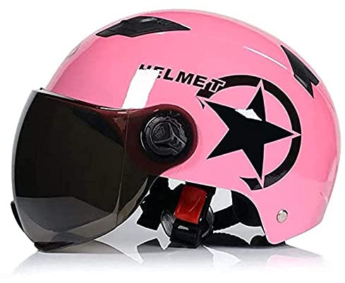Retro Motorrad Halbschalenhelm Sommer Motorrad Vintage Jethelm Mit Sonnenblende Moped Rollerhelm Für Kinder Jugend Herren Damen DOT/ECE Zugelassen (55-62Cm),Rosa
