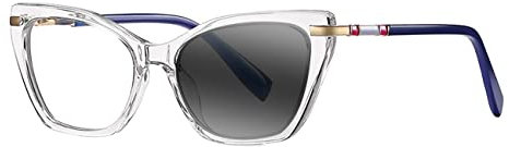 Multifocal Progressive Women's Cat Eye Spring Hinges TR90 UV400 Varifocal Transition Photochromic Reading Glass Near Far, Transparent, 100 distance , 350 reading