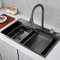COTCLO Spülbecken Schwarz, 304 Edelstahl Küchenspüle, Einbauspüle mit Ausziehbarem Wasserhahn ＆ Drainage Komponenten, Waschbecken Küche 68 * 46 * 22cm