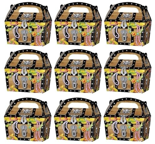 Quickdraw 10 x Pirate Treasure Chest Food Boxes Kids Party Favours Box Bag for Food Treats & Gifts