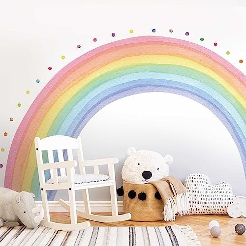 Neukids Fabric 240 x 140 cm Regnbåge Väggtatuering - Pastell Självhäftande Prickar Väggdekal för Sovrum, Vardagsrum, Barnrum, Babyrum och Korridorer