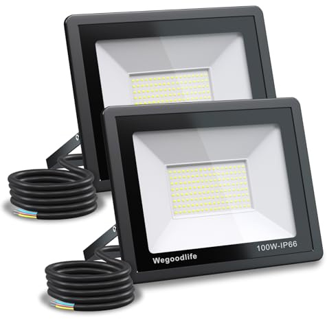 Wegoodlife Set med 2 LED-spotlight för utomhusbruk, 100 W, superljus, 8140LM, utomhu, 6 500K, kallvit, IP66, vattentät, utomhus LED-strålkastare för trädgård, uteplats, gård, garage, uppfart