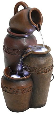 Outdoor Garden Water Fountain 4 Tier Cascading Garden Water Feature Fountain LED Outdoor Decor Mains Power Floor-Standing Waterfalls Fountains for Home Yard Decoration