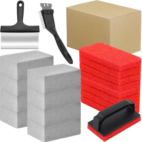 Grill-Reinigungsset für Blackstone, 19-teiliges, Flache Oberseite Grill-Reinigungsset mit Grillstein und Scheuerpads, Grillschaber und Griff, Einfach zu bedienendes Reinigungsset mit Flacher
