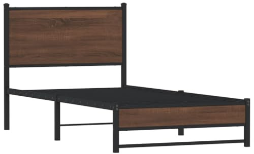 vidaXL Sängram med huvudgavel metall brun ek 80x200 cm, säng, metallsäng, metall sängram, sängar, metallsängar, metall sängramar, gästsäng, gästsängar