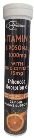 Cell Naturals Liposomal Vitamin C 1000mg with Zinc Citrate 15mg, Orange Flavour, Effervescent Tablets