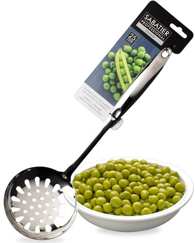 Sabatier Professional Large Metal Skimmer - Mirror Polished Stainless Steel Cooking Spoon for Draining Frying Oil, Serving Boiled Veg Or Pasta. Strong Construction. 25 Year Guarantee, Dishwasher Safe