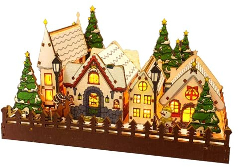 Générique Village De Noël Lumineux, Village De Noël Animé en Bois, Scène De Village De Noël Éclairée par LED pour La Décoration De Noël du Bureau De La Maison