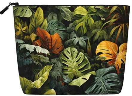WYLXIN Tropical Rainforest Palm Leaves Fake Hemp Makeup Bag. Environmentally Friendly And Durable, Simple Design, Easy To Store Your Beauty Essentials., Black, One Size