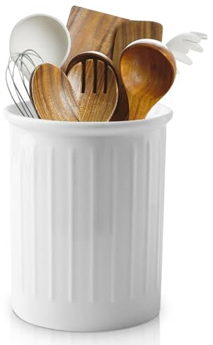 LEKEFETO Porta utensili da cucina in ceramica, porta utensili da cucina, porta utensili da cucina, contenitore per utensili da cucina, porta cucchiaio, per bancone da cucina, bianco