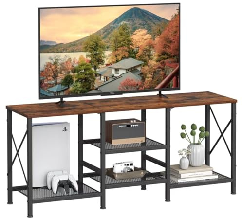 JARHETUN TV Stand for 55 Inch TV, Entertainment Center with 3-Tier Open Shelves, TV Console Table for Living Room, Bedroom, Rustic Brown