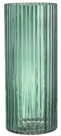 KAYLETIN Vaso in vetro verde, vasi in vetro cilindrici, vaso da fiori alto, vasi moderni scanalati per soggiorno, tavolino da caffè, tavolo da pranzo, ufficio, matrimonio, scaffale, 30 cm