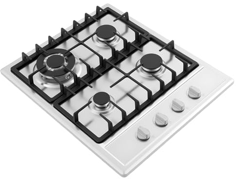 Cocina de gas integrada, 4 quemadores, gas Stove, acero inoxidable, cocina de gas natural, fijación multiángulo, interruptor giratorio, placa de gas, cocina empotrable