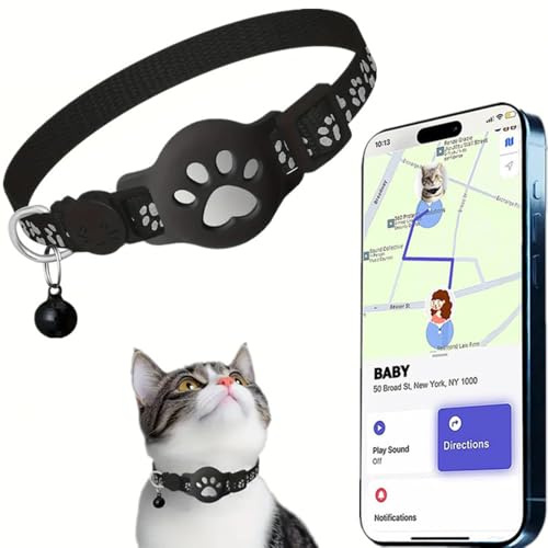 Collier GPS Chat, Traceur GPS Chat Tracker, sans Abonnement Mensuel, Compatible avec Apple Find My (iOS Uniquement), sans Carte SIM (Collier + pisteur Blanc)