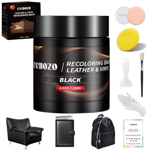 cenozo 250g Nero Kit Riparazione Pelle,Smacchiatore Sedili Auto,Ripara Pelle Divano Graffio,Pelle Rinnova Volante in Pelle,Tintura per Pelle Scarpe,Giacca,Sofa,Sedili Auto