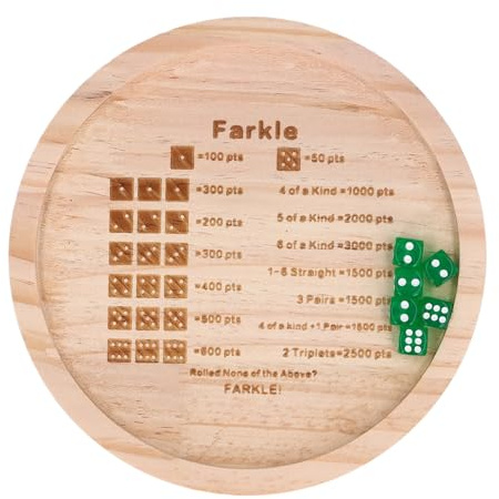 Stylebest Farkle Tärningsbricka Premium Rulltärningsbricka i trä för Familjens Spelkväll, 1 Bricka och 6 Tärningar (Rund 18 cm)