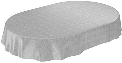 ANRO Wachstuchtischdecke Wachstuch Wachstischdecke Tischdecke Wachstuchdecke Grau Leinenoptik Oval 180x140cm eingefasst