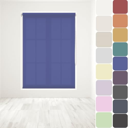 Straight Edge Dim-Out Roller Blind - Easy Fit Home Office - 120cm Width x 160cm Width Drop - Electric Blue
