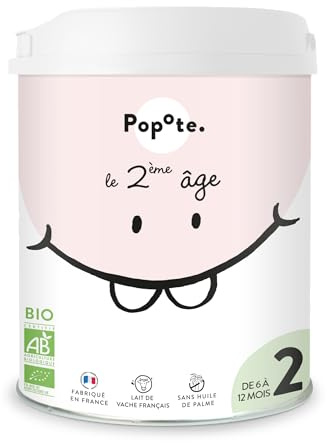 POPOTE - Lait Infantile 2eme Âge Bio 800 g En Poudre Dès 6 Mois - Formule complète et équilibrée - Avec des Protéines, DHA et Vitamines - Format Refermable Pratique - Préparation Facile