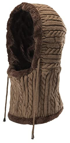 Schlupfmütze Damen Herren Sturmhaube Winddicht Schalmütze Fleece Gefüttert Wintermütze Warm Strickmütze Winter Strick Balaclava Mütze Kapuzen-Schal Gesichtshaube für Winter (Khaki, One Size)