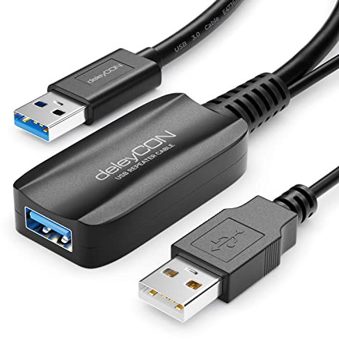 deleyCON 10m Aktive USB Verlängerung mit Signalverstärker USB 3.2 Gen1 (USB3.0 mit 5 GBit/s) USB-A auf USB-A PC Computer Laptop Drucker Scanner