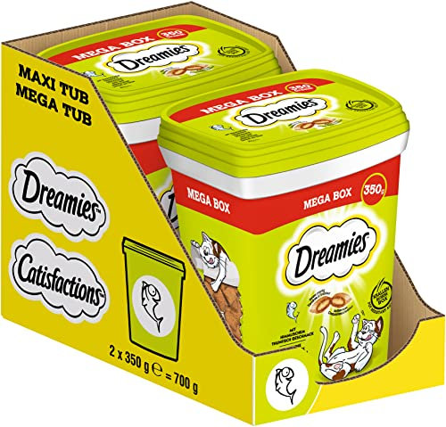 Dreamies Klassiker Katzensnacks mit Thunfisch – Traumhaft knusprige Taschen mit zarter Füllung – 2 x 350g