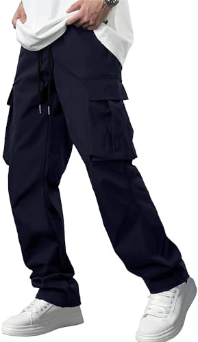 Comdecevis Lässige Cargohose für Herren, Workout, Jogger, Stretch, Jogginghose, Wandern, Kordelzug, Taktische Hose mit Mehreren Taschen, Blau, Groß