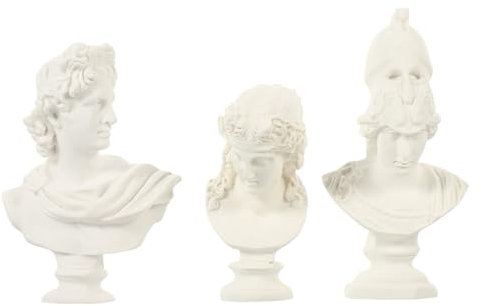 Abaodam 3pcs Greek Head Statue Classic Greek Figure Portrait Bust Figurines Gypsum Sculpture Athena Statue Resin Apollo Figurine Ornaments Sketch Practice God Bust Greece