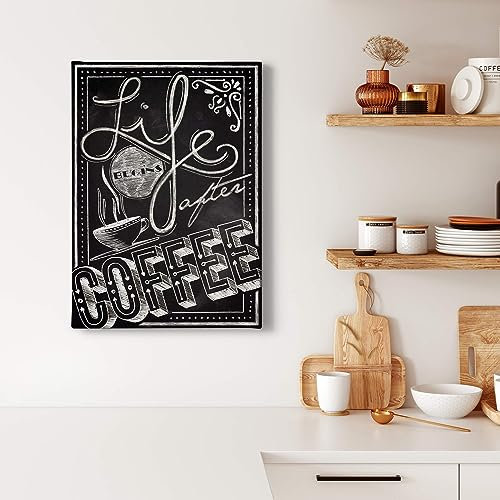 A.S. Création Leinwandbild Kaffee Sprüche Life after Coffee - Kunstdruck schwarz weiß - 50x70 cm Hochformat - moderne Wanddekoration Schlafzimmer Wohnzimmer Küche - Bild auf Keilrahmen