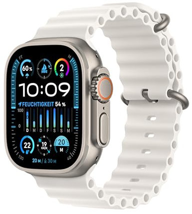 Apple Watch Ultra 2 (GPS + Cellular, 49 mm) Smartwatch mit robustem Titangehäuse und Ocean Band Armband in Weiß. Fitnesstracker, präzises GPS, extra Lange Batterielaufzeit, helles Retina Display