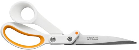 Fiskars Amplify RazorEdge tailoring shears for right-handers, length: 25 cm, stainless steel blade/plastic handles, white/orange, 1070082