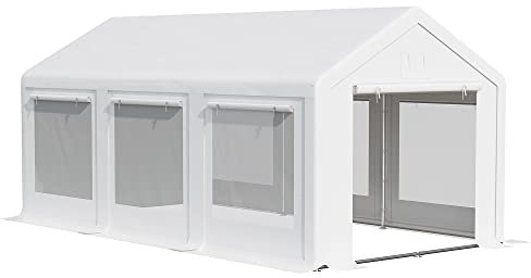 Outsunny Pavillon 6 x 3 m Partyzelt mit abnehmbaren Seitenwänden Garten Festzelt Gartenpavillon Türen Fenster für Familienfeiern Outdoor-Party Weiß