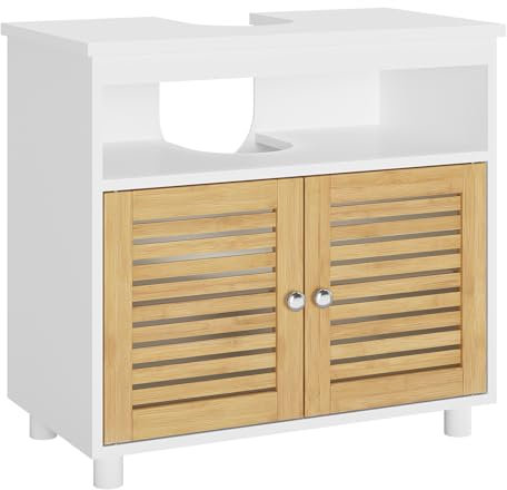 FORABAMB Waschbeckenunterschrank, Badschrank Unterschrank mit Doppeltüren aus Bambus, EIN offenes Fach, Badezimmerschrank, Waschtischunterschrank, 60 x 30 x 60 cm
