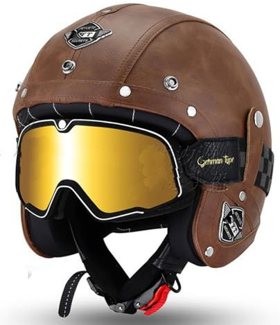 Motorradhelm Mit Schutzbrille, Jethelm Roller-Helm Scooter-Helm Moped Mofa-Helm Chopper Vintage, Helm Für Erwachsene Mit Visier, ECE/DOT Zertifiziert Roller Helm Jet Helm M,XS(53-54CM)