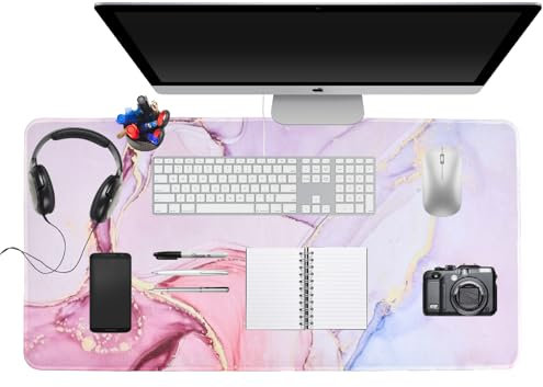 Schreibtischunterlage groß, Schreibtischschutz, Schreibblock，Rutschfeste Tischmatte mit genähtem Rand，Tastaturunterlage, Laptop-Schreibtischunterlage，Mauspad，für Büro und Zuhause(60x30cm, Rosa)