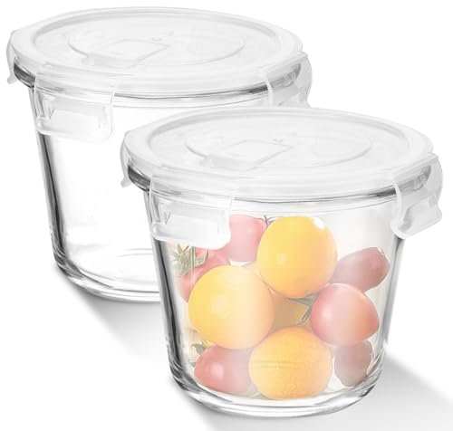 Recipiente de cristal con tapa, 720 ml, 2 tarros para preparar alimentos, recipiente de cristal con tapa, ensaladera, recipiente para sopa, frigorífico, horno, microondas, sin BPA