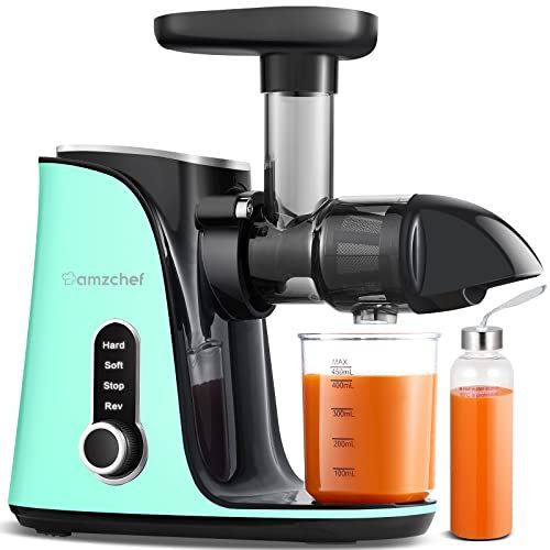 AMZCHEF Entsafter Gemüse und Obst mit 2 Geschwindigkeitsmodi - Entsafter Slow Juicer mit Tragbare Flasche und 2 Tassen - BPA freie Cold Press Juicer mit Intelligente LED und Umkehrfunktion - green
