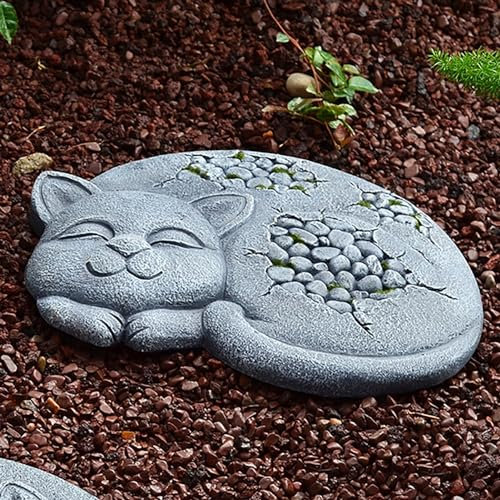Pietre decorative da giardino, per aiuole e prati, motivo gatto in stile naturale