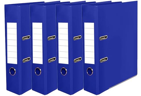 𝐂𝐇𝐏𝐋 Pack of 4 | A4 Lever Arch File | Business Document Organizer File | Stationery Storage Papre Folder | Metal Edge and Ring Spine Binder | Perfect for Offices, Schools, and Homes | Blue |