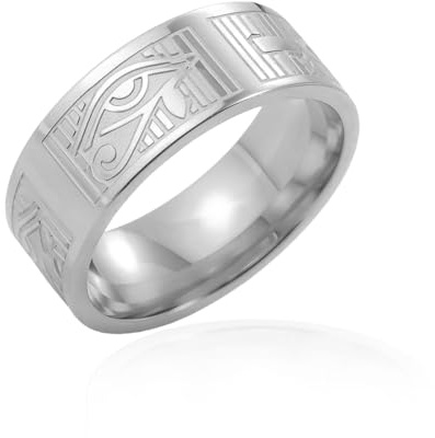 VASSAGO Anillo egipcio antiguo de acero inoxidable con cruz Ankh y ojo de Horus. Anillos con símbolos egipcios. Amuleto protector. Joyería para hombres y mujeres.