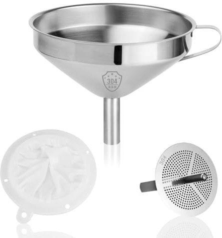 Yeqqzq 13cm Stainless Steel Funnel Set, Kitchen Funnel with 200 Mesh Filter Strainer for Filling Bottles, Filter Liquid, Oils, Powder, Juice, Wine, Coffee, Tea, Jam