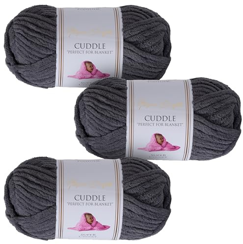 Utopia Crafts Cuddle Laine Chenille, Fil Chenille, Pelote de Laine à Tricoter Super Épaisse de 100 g (60 m), Moelleuse, Douce, Facile à Utiliser, Idéale pour Crochet et Tricot, Lot de 3, Gris Acier