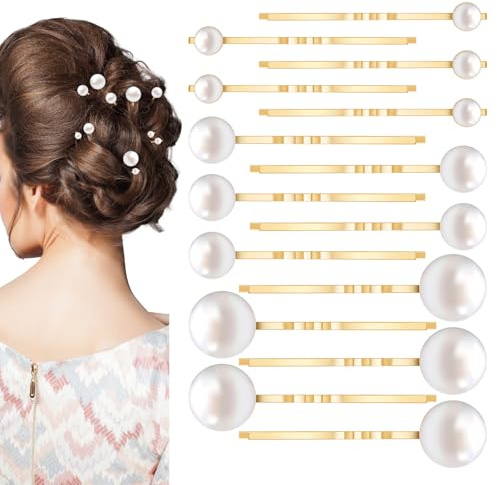 XLIUAX 15 Pcs Gold Pearl Hair Pins, Pearl Hair Clips Slides in 3 Sizes Wedding Elegant Pearls Hairpins Decorative Bobby Pins Barrettes Accessories for Women Brides Bridesmaid