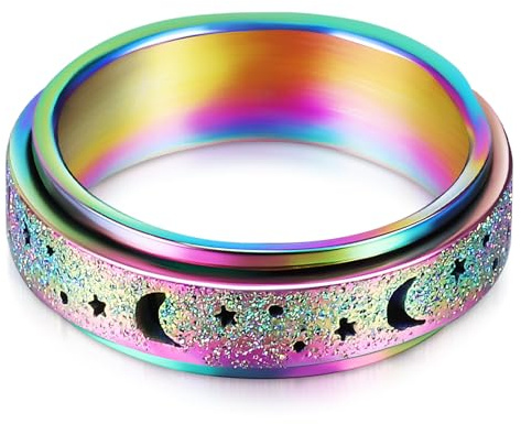 TOYANDONA Titanium Steel Rotating Fidget Spinner Ring for Women Size 6 Colorful Band Ring for Couples and Daily Wear